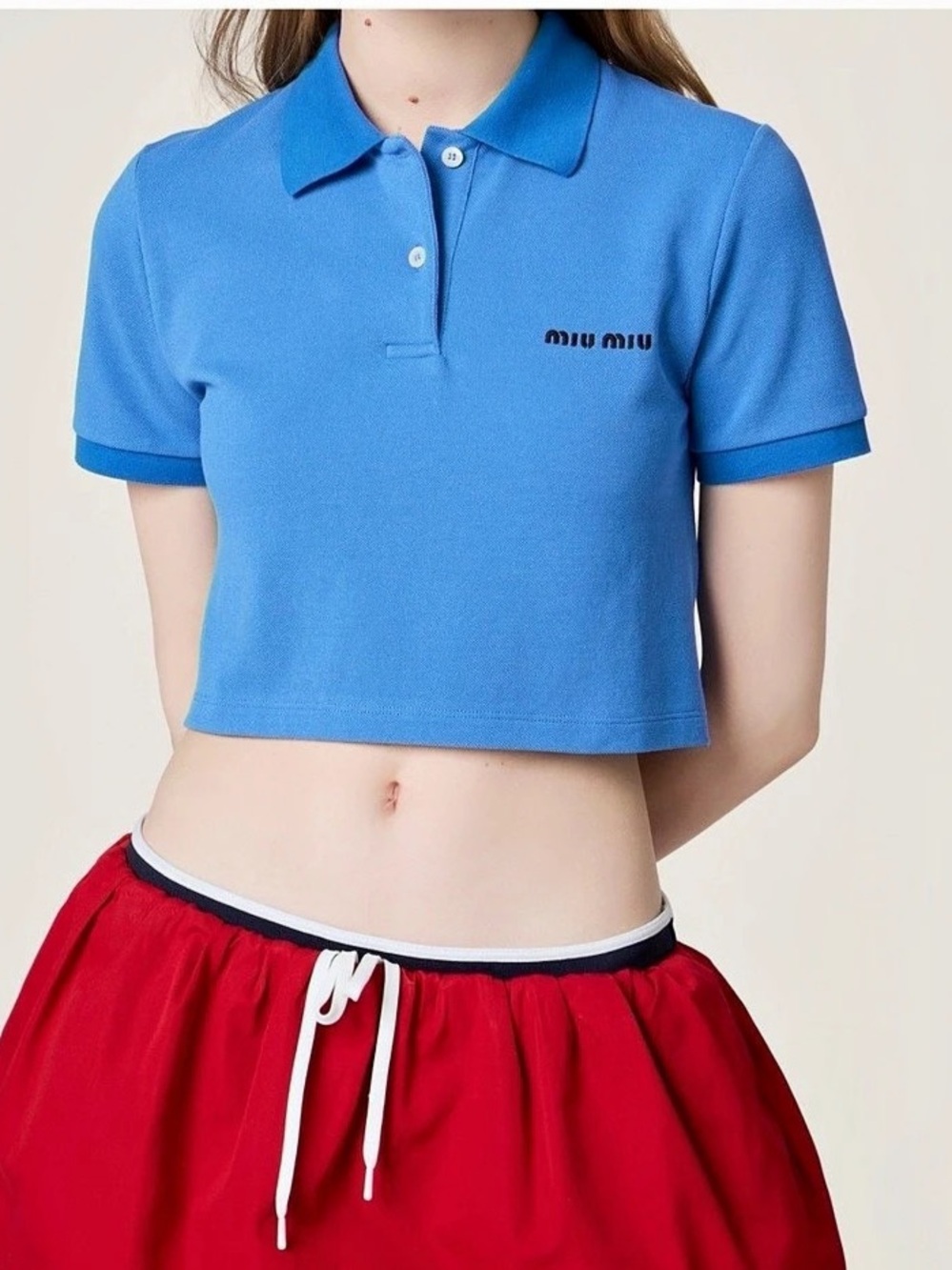 Miu Miu Blue Cropped Polo Shirt